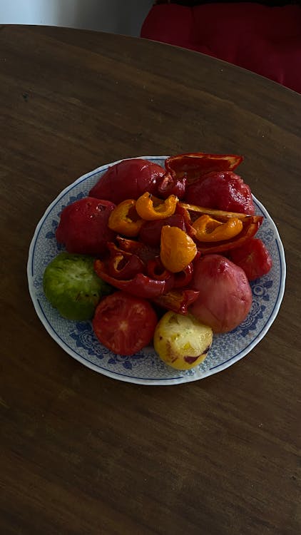Sliced Fruits on Ceramic Plate