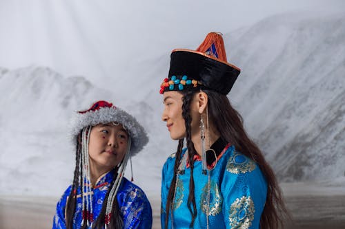 Free A Mother and Daughter in Traditional Buryats Wear Stock Photo