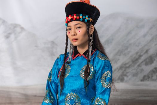 A Woman in Blue Buryat Dress