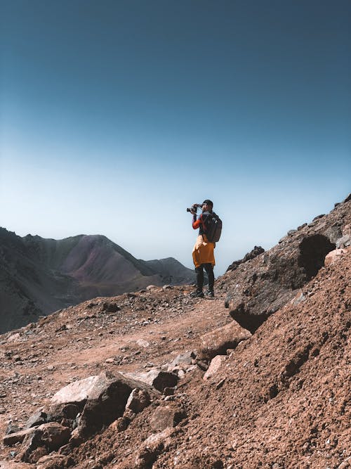 A Man Taking Pictures of Mountains