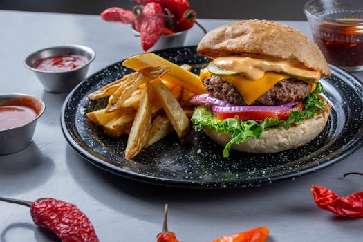 Mouthwatering cheeseburger with fries, perfect for fast-food lovers.