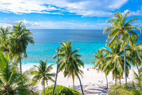 Free Discover the pristine white sands and turquoise waters of Fuvahmulah, Maldives, captured in a breathtaking aerial view. Stock Photo