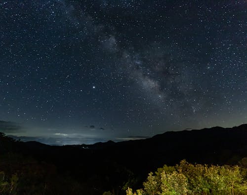 A Stellar Structure in the Night Sky Over  Silhouetted Mountains