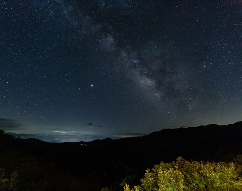 Free Starry night sky with Milky Way galaxy above the Smoky Mountains, showcasing nature's beauty. Stock Photo