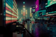 People Sitting on Chair Near Building during Night Time