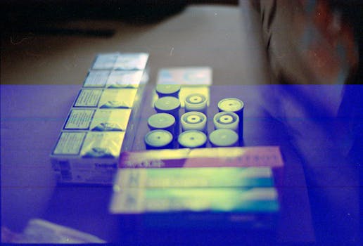 A vintage collection of film rolls with artistic blur and color distortion effects, ideal for photography themes.