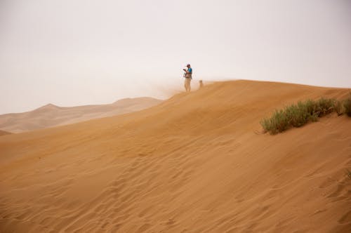 Mann, Der Auf Braunem Sand Unter Grauem Himmel Steht