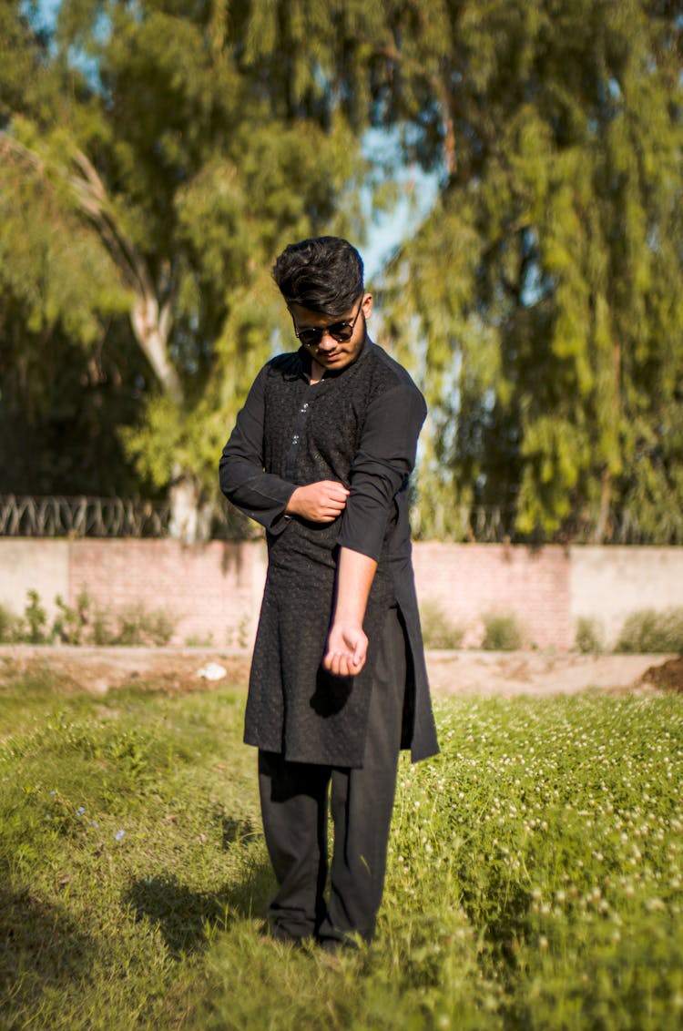 A Man In Black Kurta