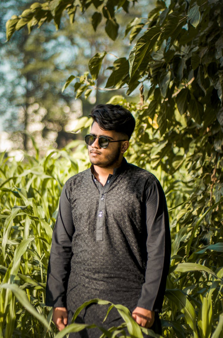 A Man Wearing Sunglasses And Black Kurta