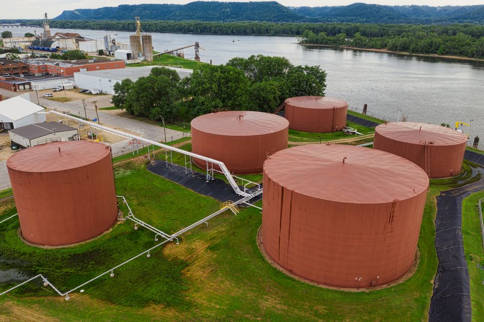 Bulk fuel storage tank with smart monitoring sensor installed Bulk fuel storage tank with smart monitoring sensor installed