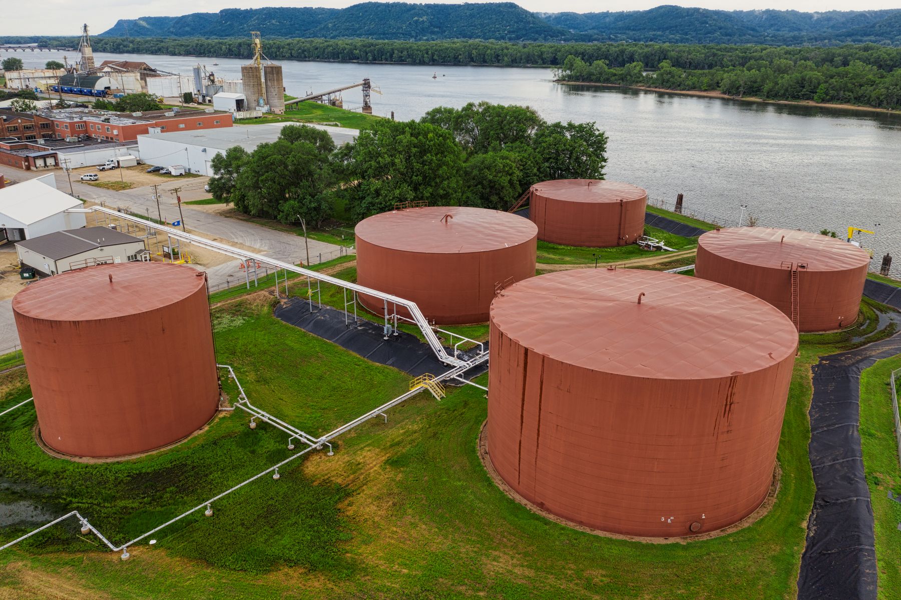 Fuel storage tanks beside the Mississippi River in Minnesota