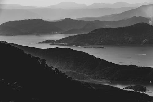 Bay Among Mountains in Black and White 