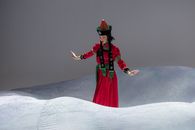 Woman in Red Long Sleeve Dress Standing on Snow Covered Ground
