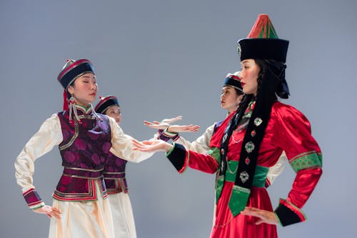 Free Women in Their National Costume Performing Traditional Buryat Dance Stock Photo