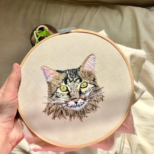 Handmade Embroidery with Cat Design