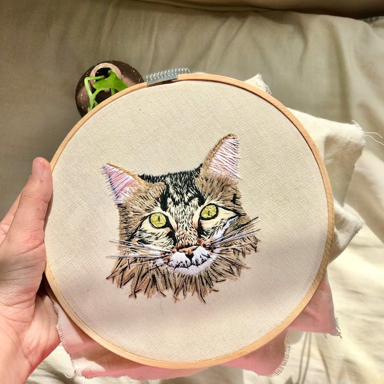 Handmade Embroidery With Cat Design