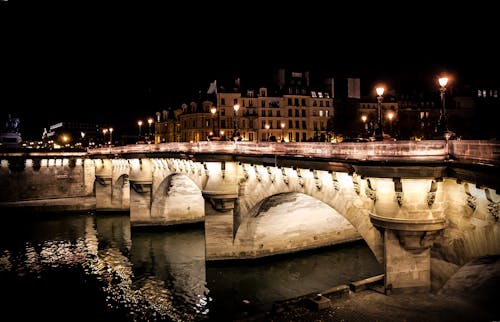 Stone Bridge in Night City in Lights