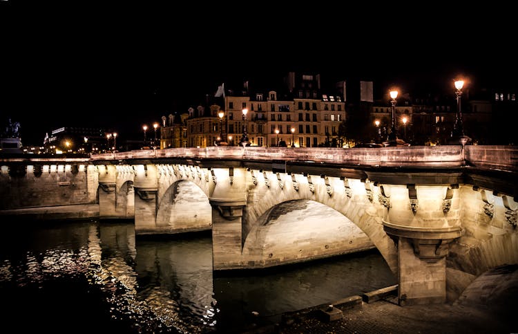 Stone Bridge In Night City In Lights