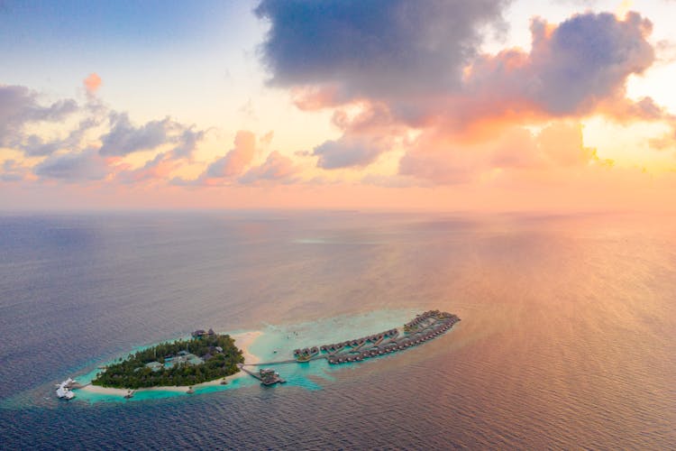 Drone Shot Of Beautiful Resort In An Island