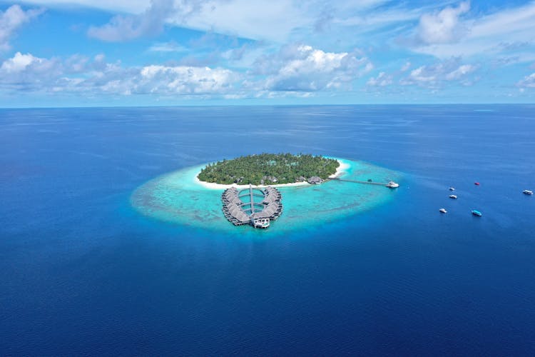 Drone Shot Of A Private Island In The Middle Of The Sea