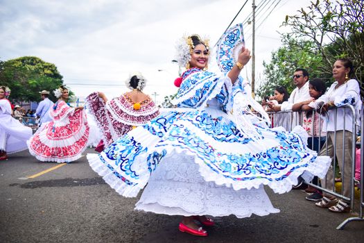 Colorful traditional dance performance in Los Santos, Panamá showcasing vibrant costumes and cultural heritage.