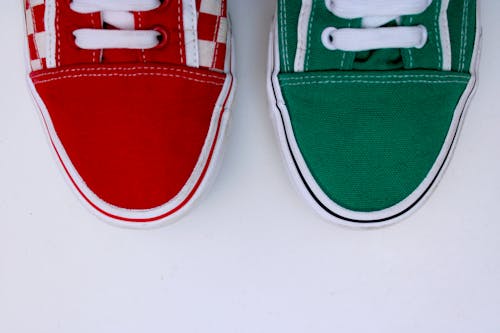 Free Front Tip of a Red and Green Sneakers  Stock Photo