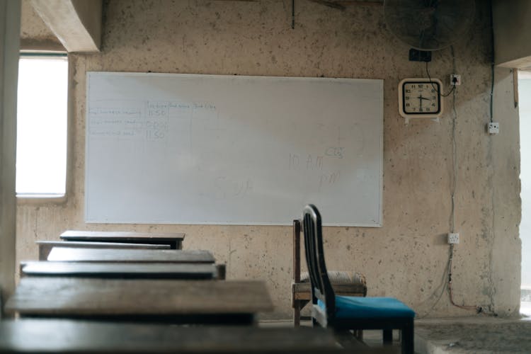 Empty Obsolete Classroom In Country School 