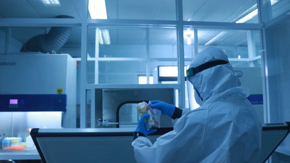 Cleanroom engineer handling medical samples