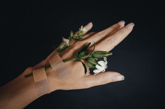 White Flowers on the Person's Hand
