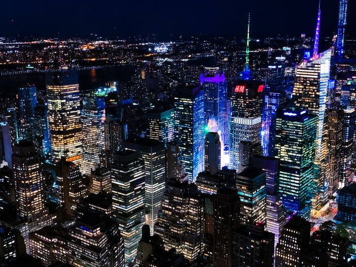 City skyline aerial view at night