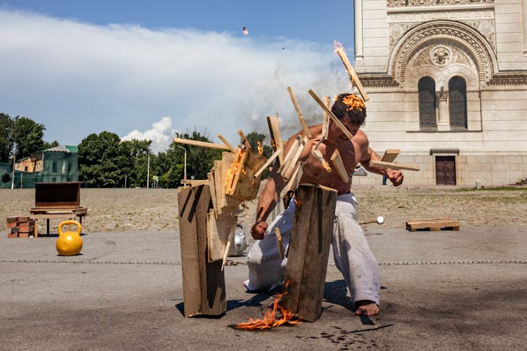 Man Breaking Wood With Hand 