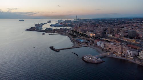 Free Aerial Photography of a City Near the Sea Stock Photo