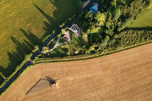 alan, drone çekimi, ekili arazi içeren Ücretsiz stok fotoğraf