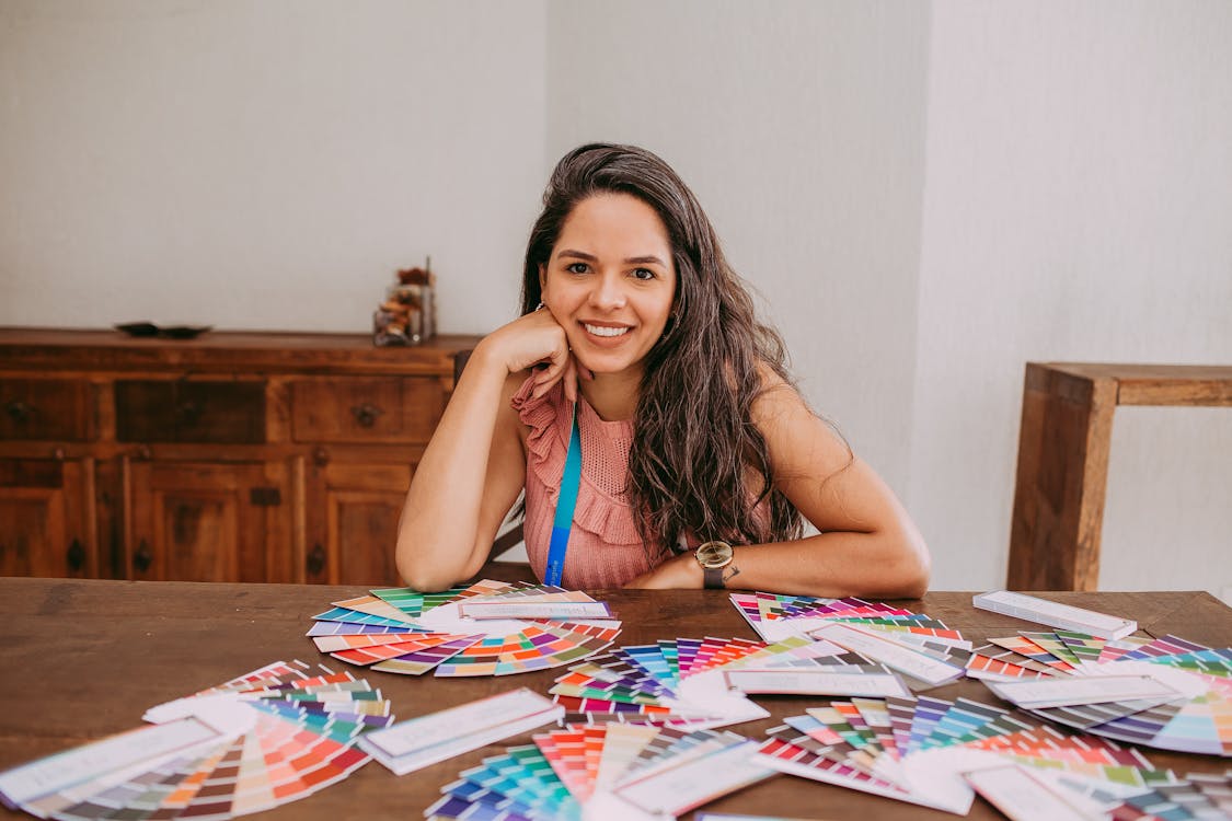 Free Variety of Swatches on Wooden Table Stock Photo