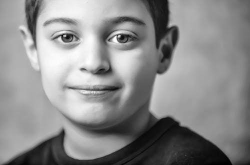 Free Black and White Portrait of Boy Stock Photo