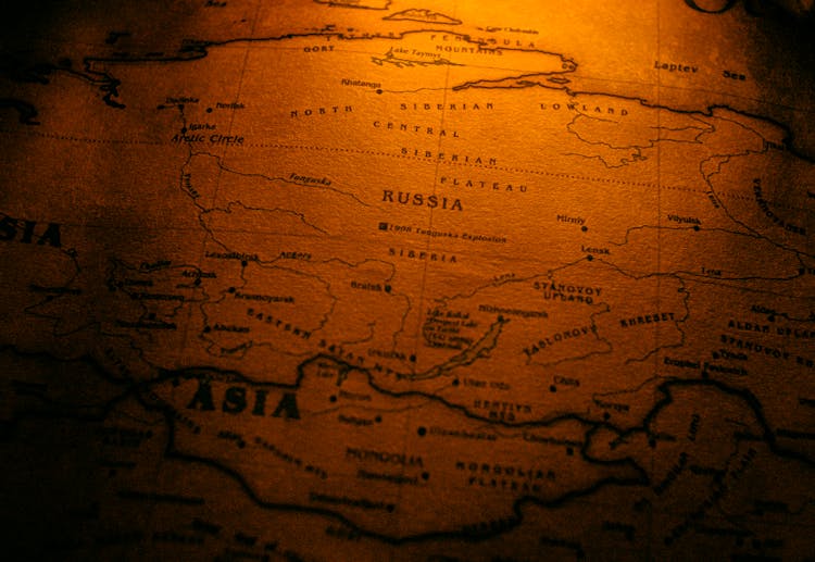 A Map Of Russia Near Asia In Close-up Shot