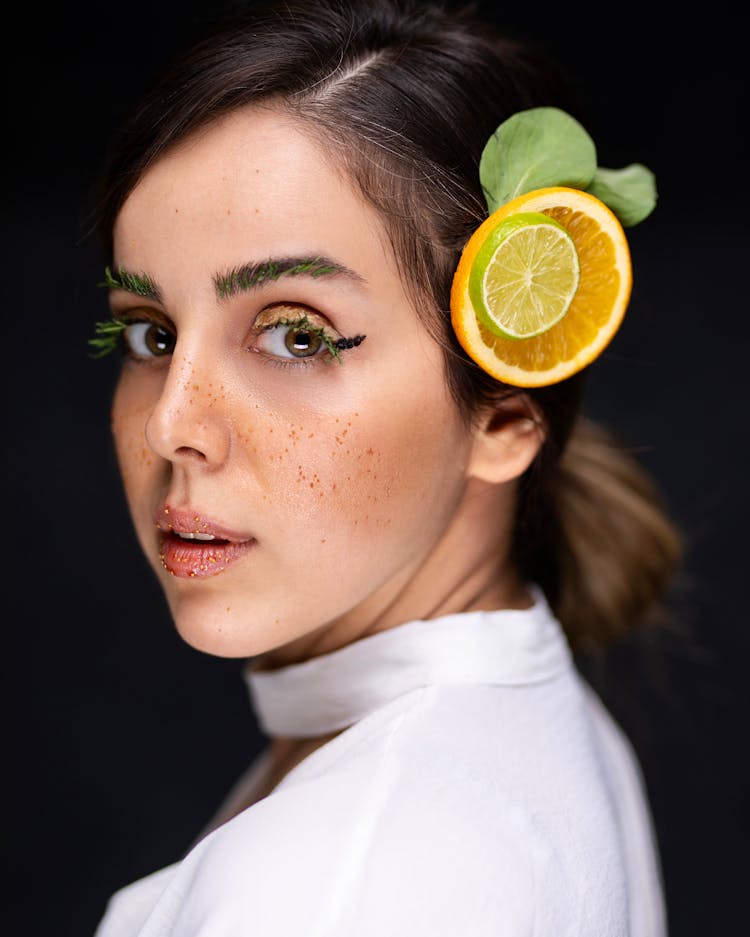 Woman With Fruit Slies In Hair