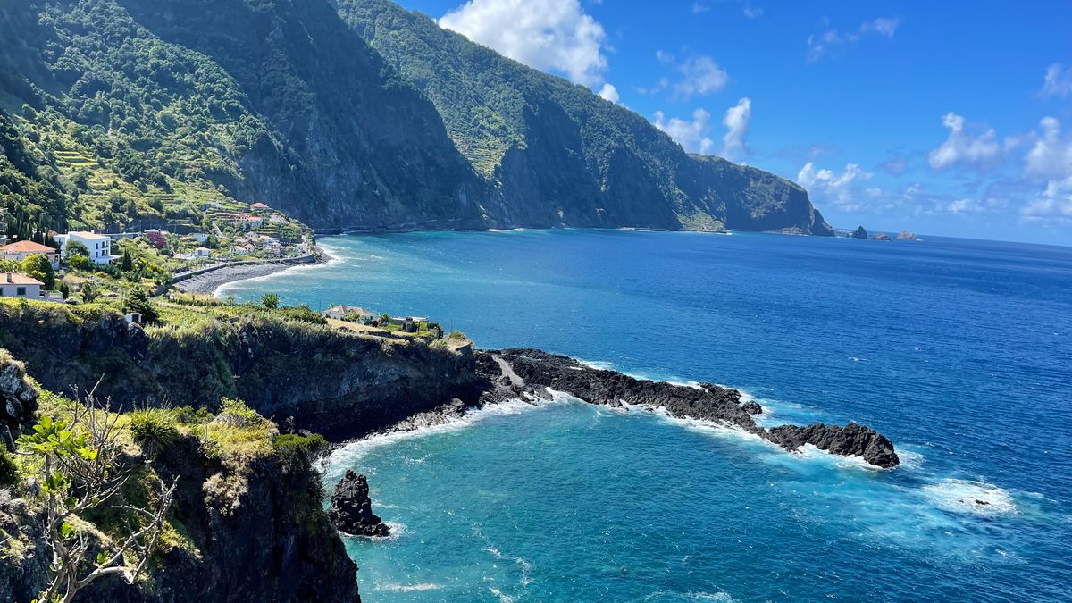 Cliffs and turquoise water at Seixal on the north coast of Madeira