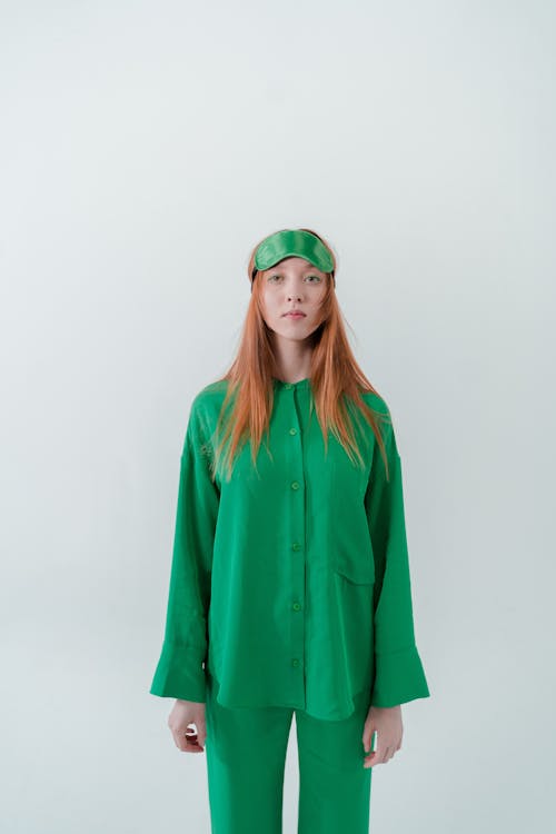 Free Photo of a Woman Wearing Green Sleepwear Stock Photo