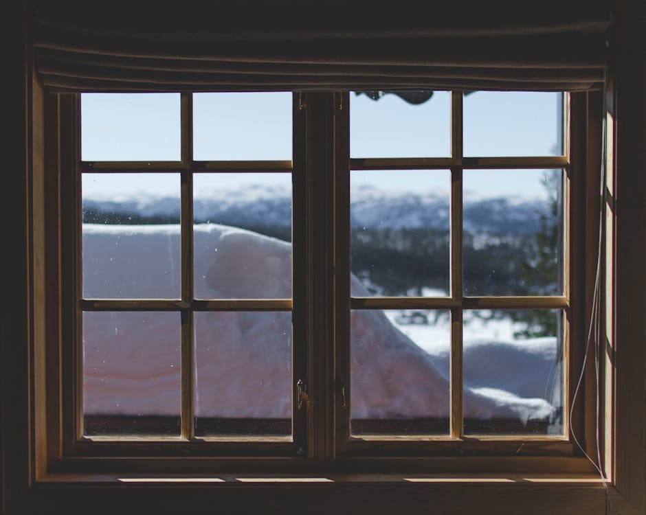 Two Brown Wooden Framed 6-lite Window Panes