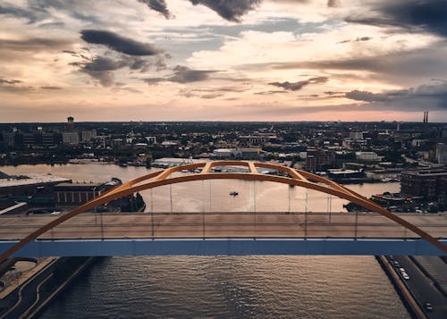 Drone Shot of Hogeweidebrug Bridge during Sunset in Netherlands 