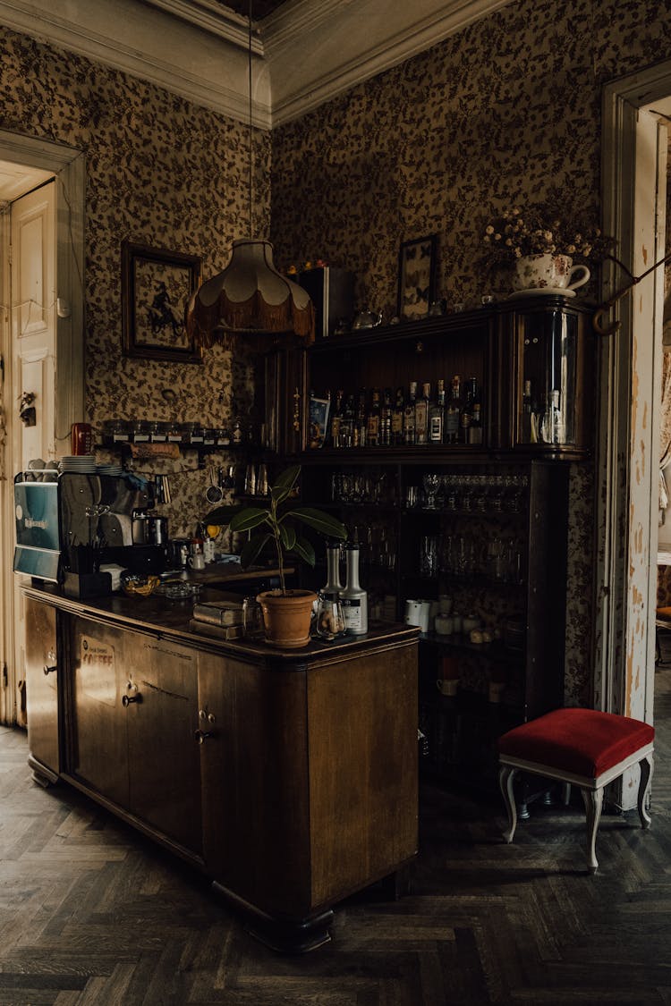 Room With Dresser And Alcohol Bottles