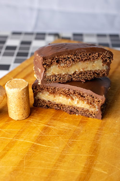 Chocolate Dessert on Wooden Tray