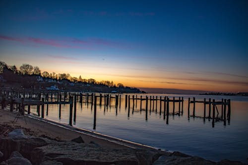 Free stock photo of pier sunrise