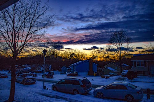 Free stock photo of snow sunset
