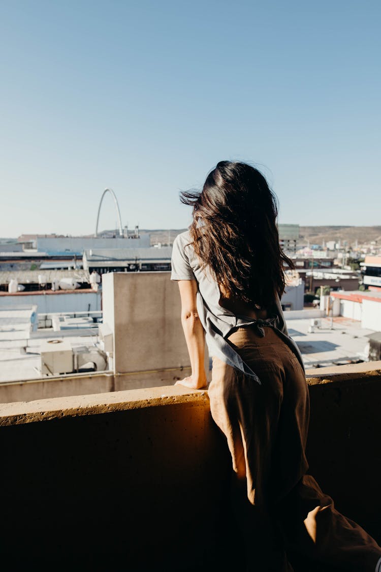 Back View Of A Person On A Balcony Looking At The View