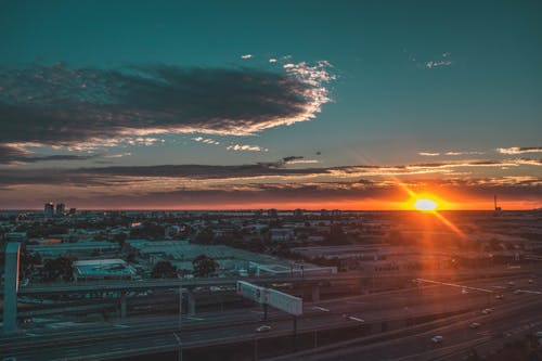 Free Aerial View of Sunset on Horizon Stock Photo