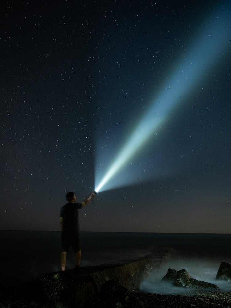 A Man Holding A Flashlight