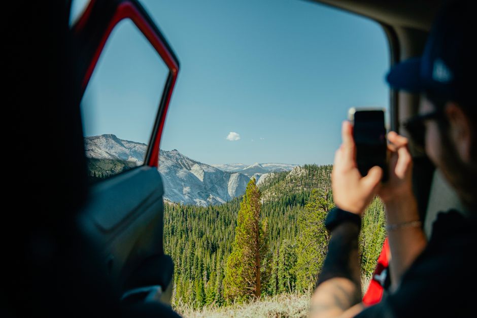 Breathtaking mountain landscape viewed from a car. Perfect for adventure enthusiasts.