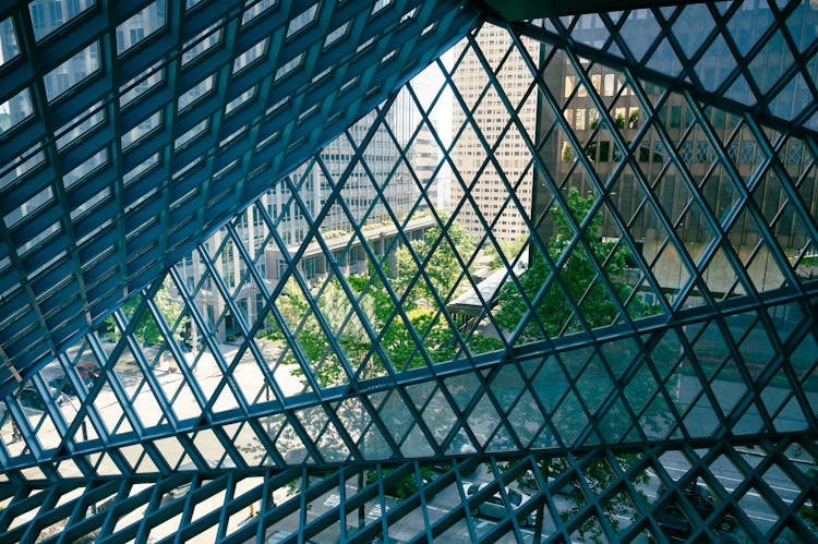 View From Modern Buildings Interior On Trees And City